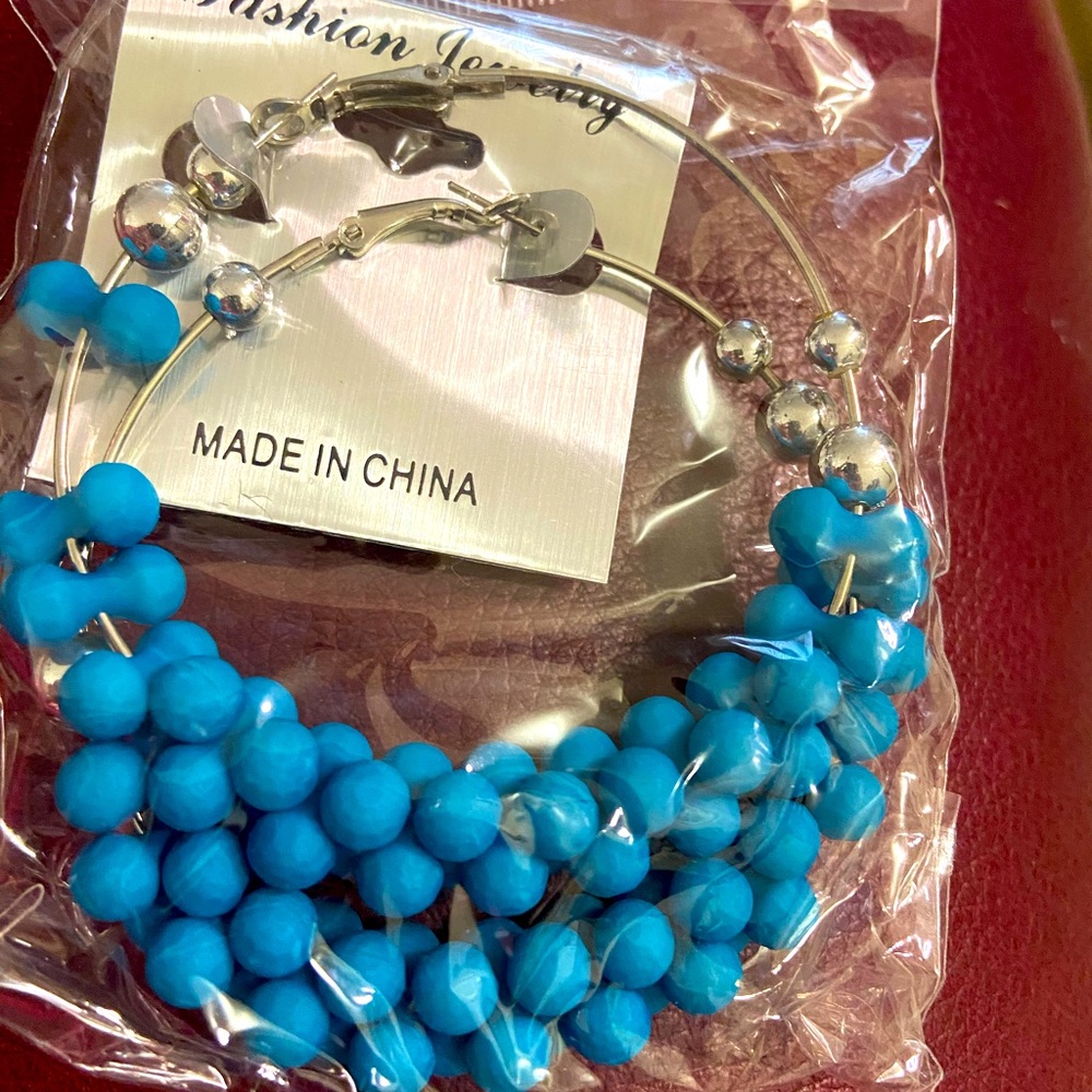 NWT large Hoop Earrings - Blue 💙
